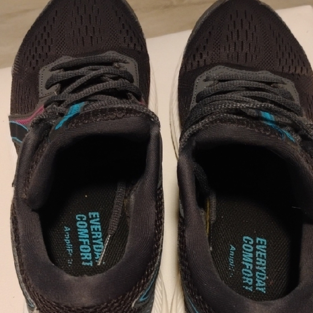 Asics Women's Black Gray Purple Athletic Shoes with Blue Accents - Picture 5 of 7